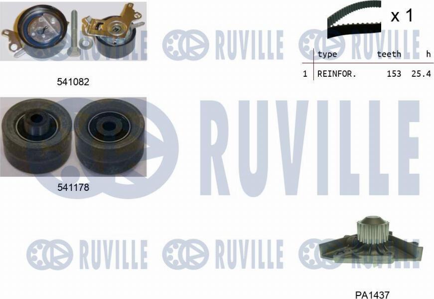 Ruville 5501451 - Водяной насос + комплект зубчатого ремня ГРМ www.autospares.lv