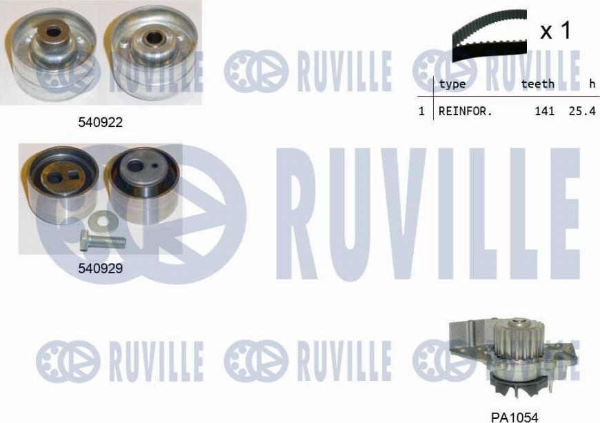 Ruville 5501341 - Водяной насос + комплект зубчатого ремня ГРМ www.autospares.lv