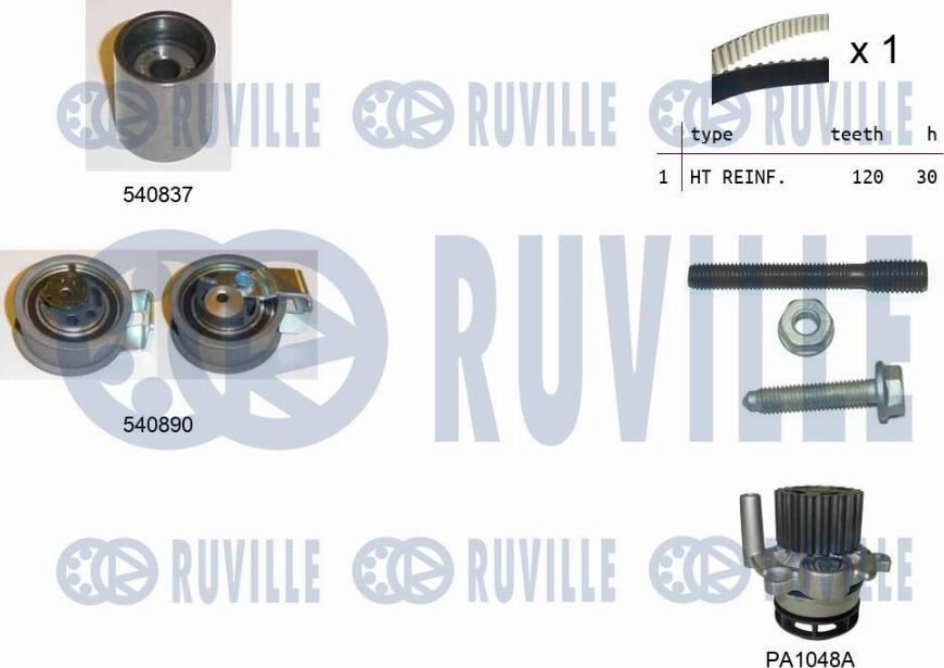 Ruville 5501371 - Водяной насос + комплект зубчатого ремня ГРМ www.autospares.lv