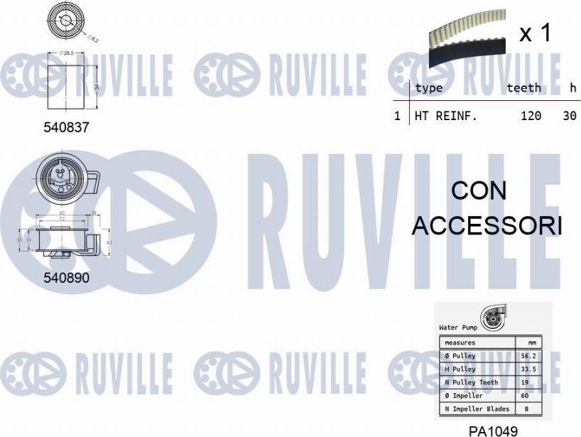 Ruville 5501372 - Ūdenssūknis + Zobsiksnas komplekts autospares.lv