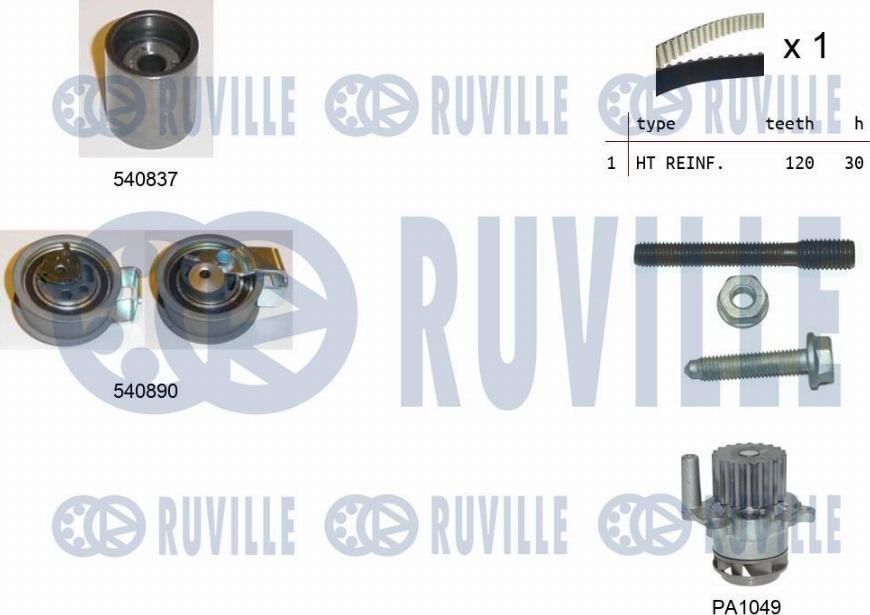 Ruville 5501372 - Водяной насос + комплект зубчатого ремня ГРМ www.autospares.lv