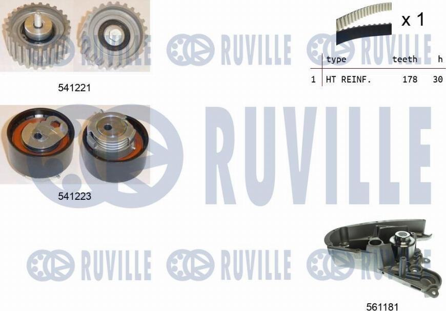 Ruville 5501221 - Водяной насос + комплект зубчатого ремня ГРМ www.autospares.lv