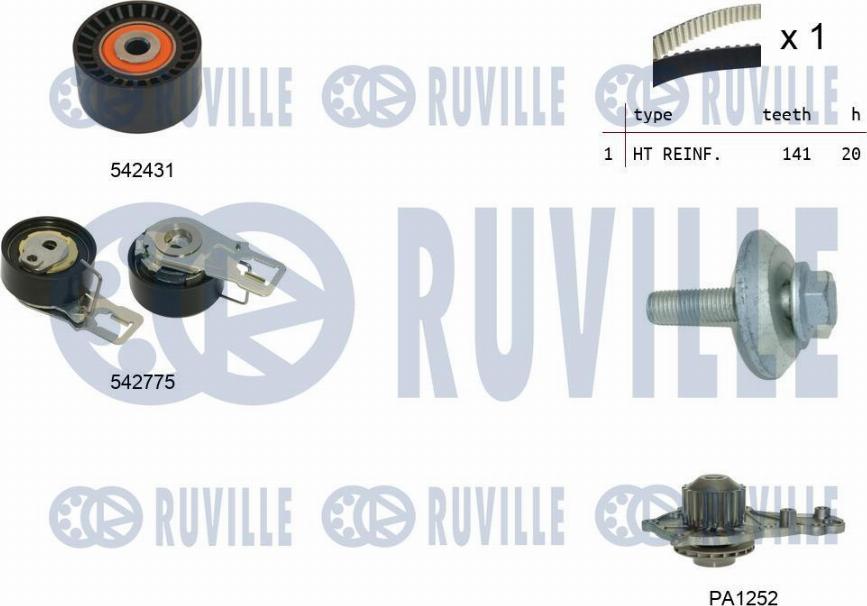 Ruville 5503951 - Водяной насос + комплект зубчатого ремня ГРМ www.autospares.lv