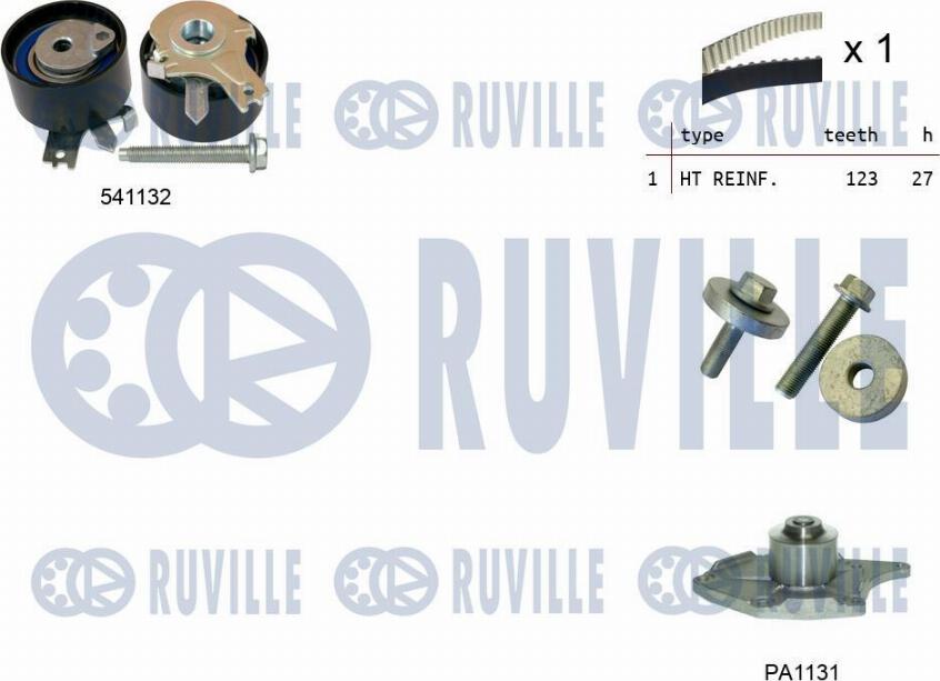 Ruville 5503551 - Водяной насос + комплект зубчатого ремня ГРМ www.autospares.lv