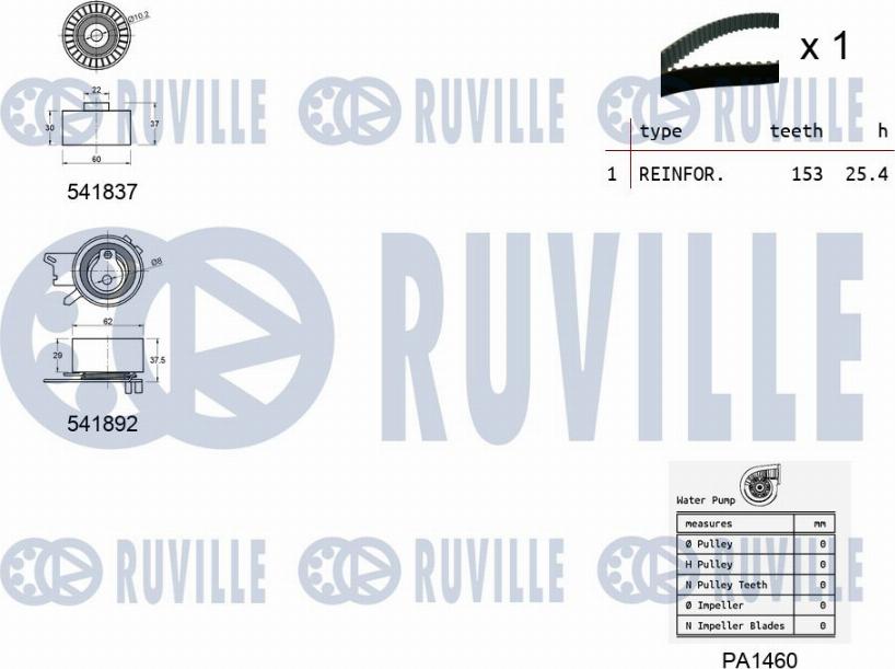 Ruville 5503661 - Водяной насос + комплект зубчатого ремня ГРМ www.autospares.lv