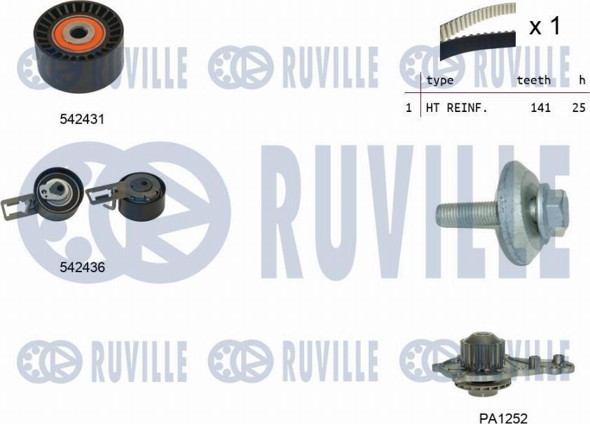 Ruville 5503681 - Водяной насос + комплект зубчатого ремня ГРМ www.autospares.lv