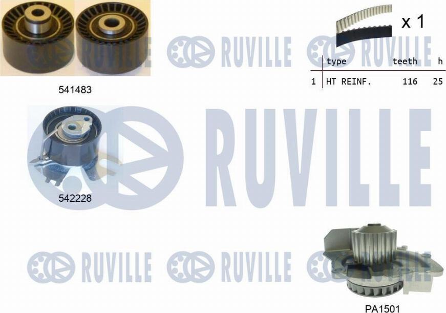 Ruville 5503671 - Водяной насос + комплект зубчатого ремня ГРМ www.autospares.lv