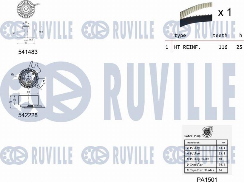 Ruville 5503671 - Ūdenssūknis + Zobsiksnas komplekts www.autospares.lv