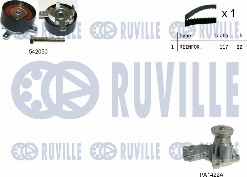 Ruville 5503041 - Водяной насос + комплект зубчатого ремня ГРМ www.autospares.lv