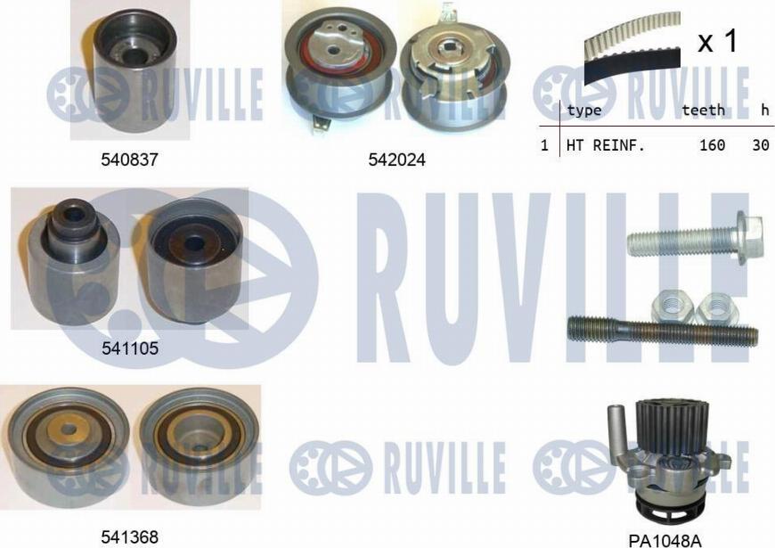 Ruville 5503051 - Водяной насос + комплект зубчатого ремня ГРМ www.autospares.lv