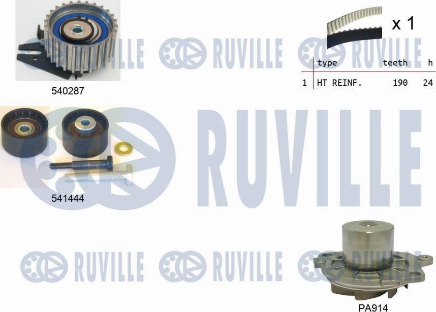 Ruville 5503021 - Водяной насос + комплект зубчатого ремня ГРМ www.autospares.lv