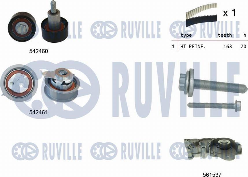 Ruville 5503841 - Водяной насос + комплект зубчатого ремня ГРМ www.autospares.lv