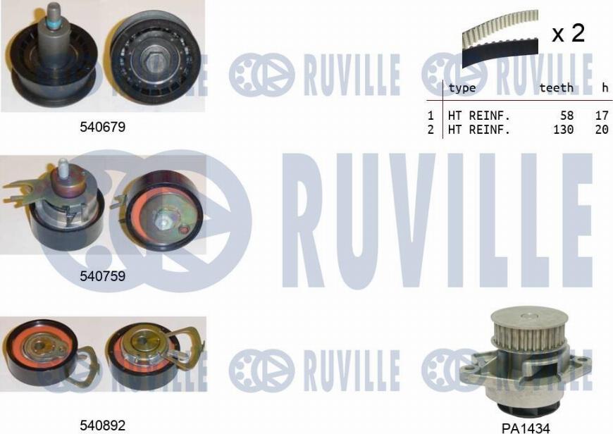 Ruville 5503811 - Водяной насос + комплект зубчатого ремня ГРМ www.autospares.lv