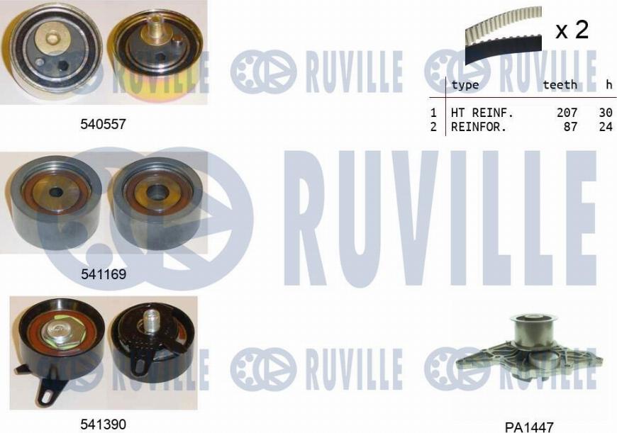 Ruville 5503831 - Водяной насос + комплект зубчатого ремня ГРМ www.autospares.lv