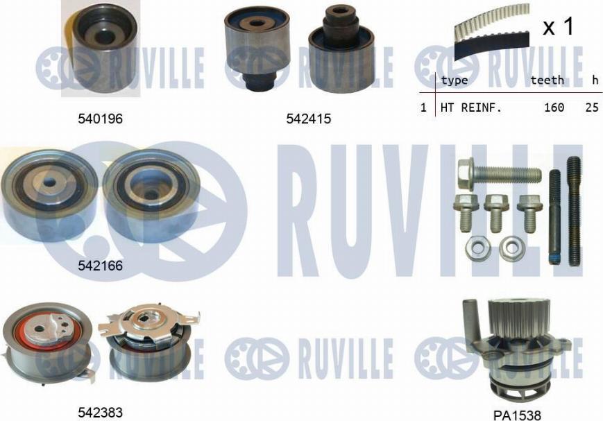 Ruville 5503351 - Водяной насос + комплект зубчатого ремня ГРМ www.autospares.lv