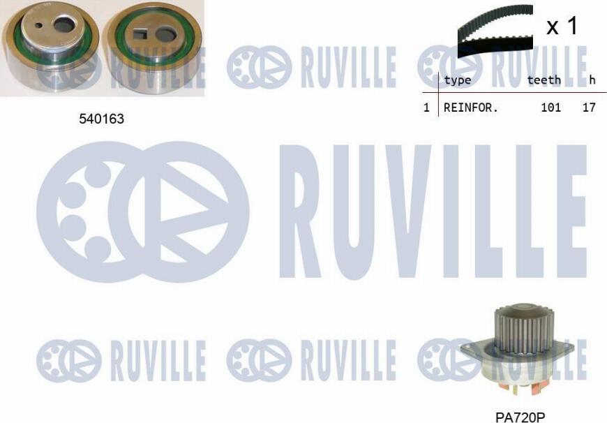 Ruville 5503301 - Водяной насос + комплект зубчатого ремня ГРМ www.autospares.lv