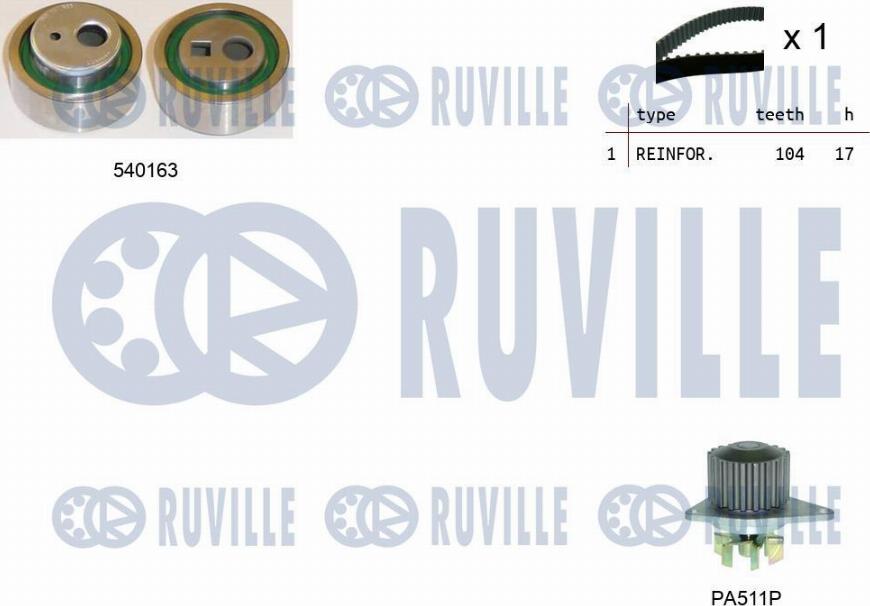 Ruville 5503291 - Водяной насос + комплект зубчатого ремня ГРМ www.autospares.lv