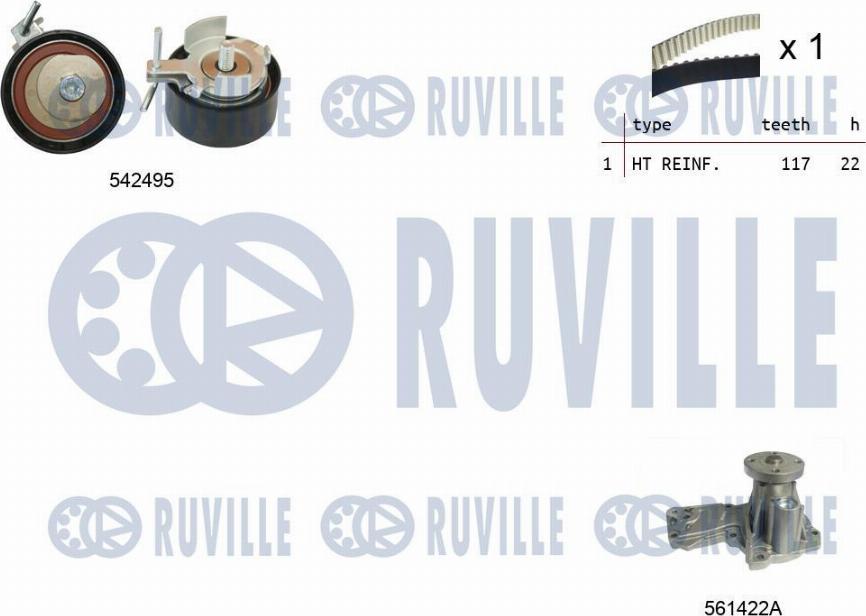 Ruville 5503741 - Водяной насос + комплект зубчатого ремня ГРМ www.autospares.lv