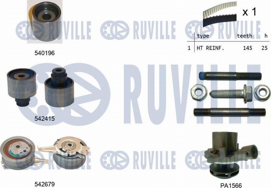 Ruville 5503761 - Водяной насос + комплект зубчатого ремня ГРМ www.autospares.lv