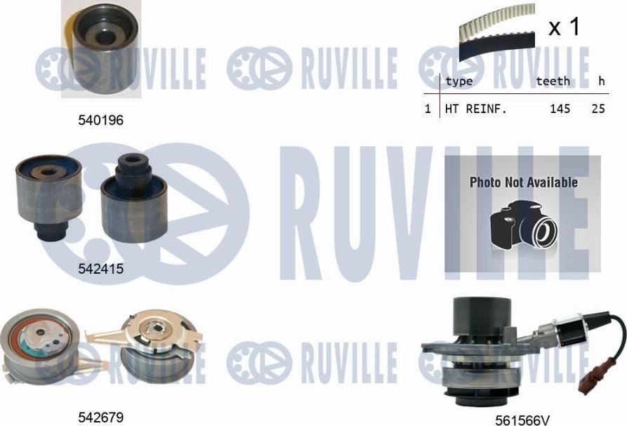 Ruville 5503762 - Водяной насос + комплект зубчатого ремня ГРМ www.autospares.lv