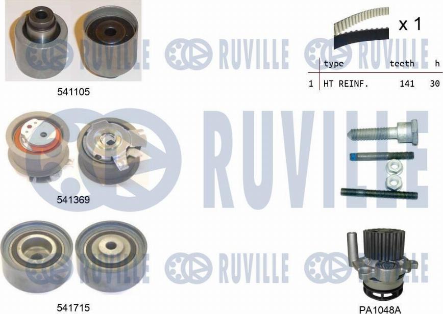 Ruville 5502991 - Водяной насос + комплект зубчатого ремня ГРМ www.autospares.lv