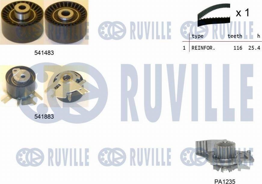 Ruville 5502962 - Водяной насос + комплект зубчатого ремня ГРМ www.autospares.lv