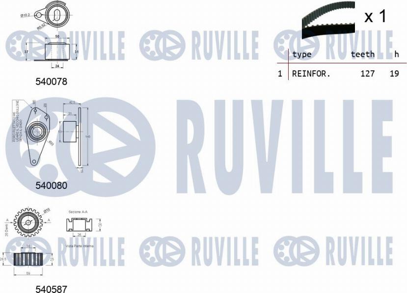 Ruville 550249 - Комплект зубчатого ремня ГРМ www.autospares.lv