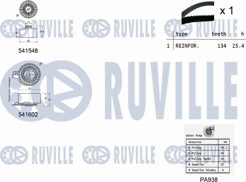 Ruville 5502861 - Ūdenssūknis + Zobsiksnas komplekts www.autospares.lv