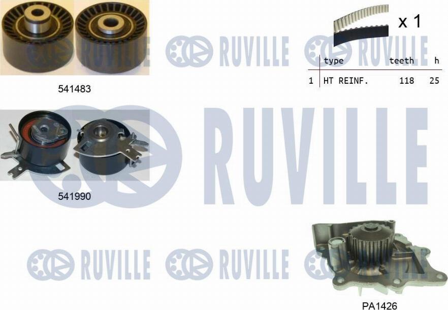 Ruville 5502801 - Водяной насос + комплект зубчатого ремня ГРМ www.autospares.lv