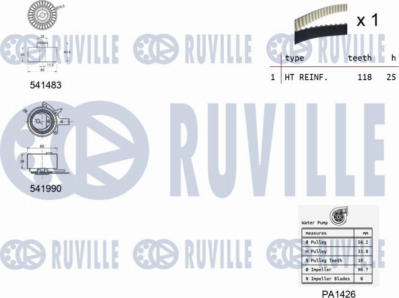 Ruville 5502801 - Ūdenssūknis + Zobsiksnas komplekts www.autospares.lv