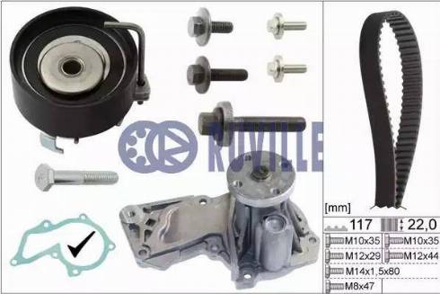 Ruville 55282701 - Водяной насос + комплект зубчатого ремня ГРМ www.autospares.lv