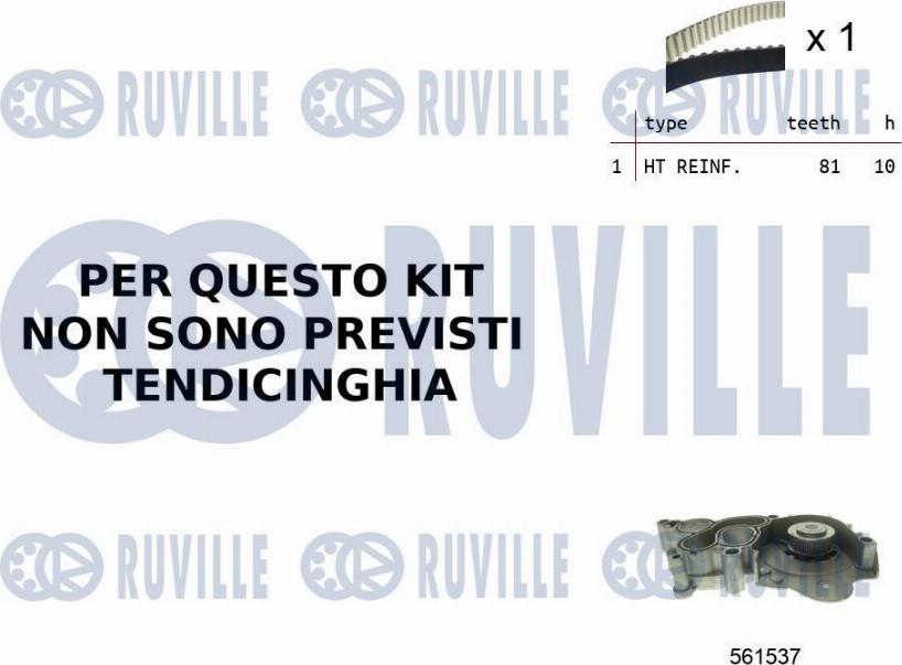 Ruville 55B0044 - Водяной насос + комплект зубчатого ремня ГРМ www.autospares.lv