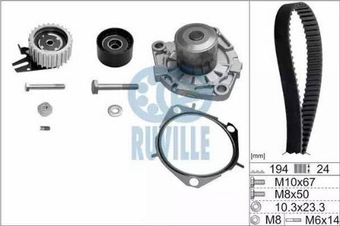 Ruville 56036701 - Водяной насос + комплект зубчатого ремня ГРМ www.autospares.lv