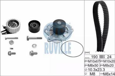 Ruville 56036771 - Водяной насос + комплект зубчатого ремня ГРМ www.autospares.lv