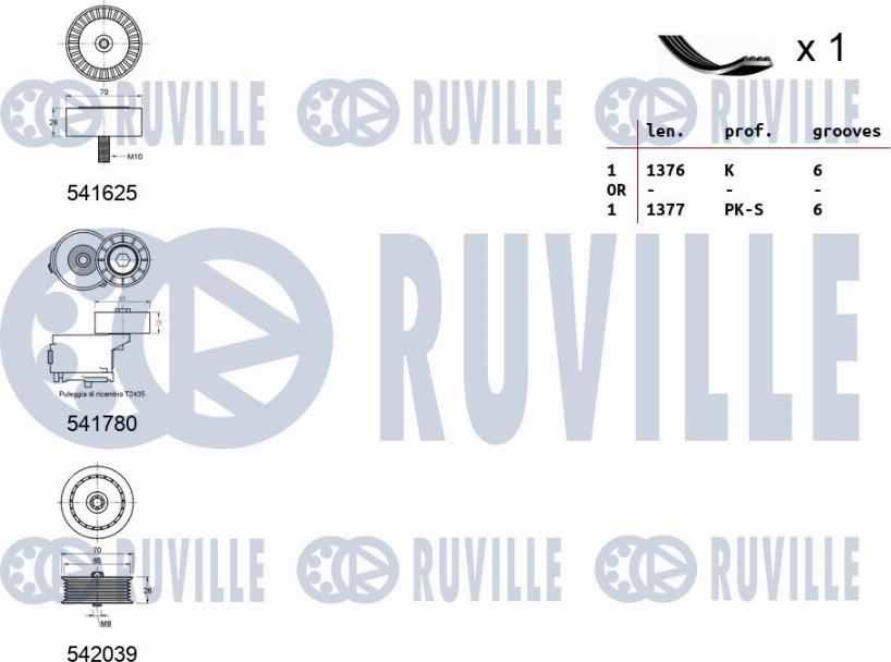 Ruville 570169 - Ķīļrievu siksnu komplekts www.autospares.lv