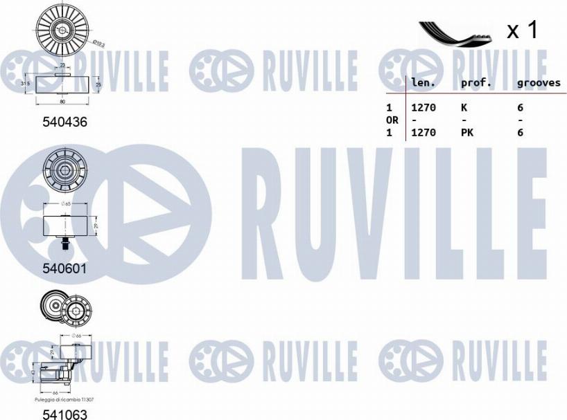 Ruville 570180 - Ķīļrievu siksnu komplekts www.autospares.lv