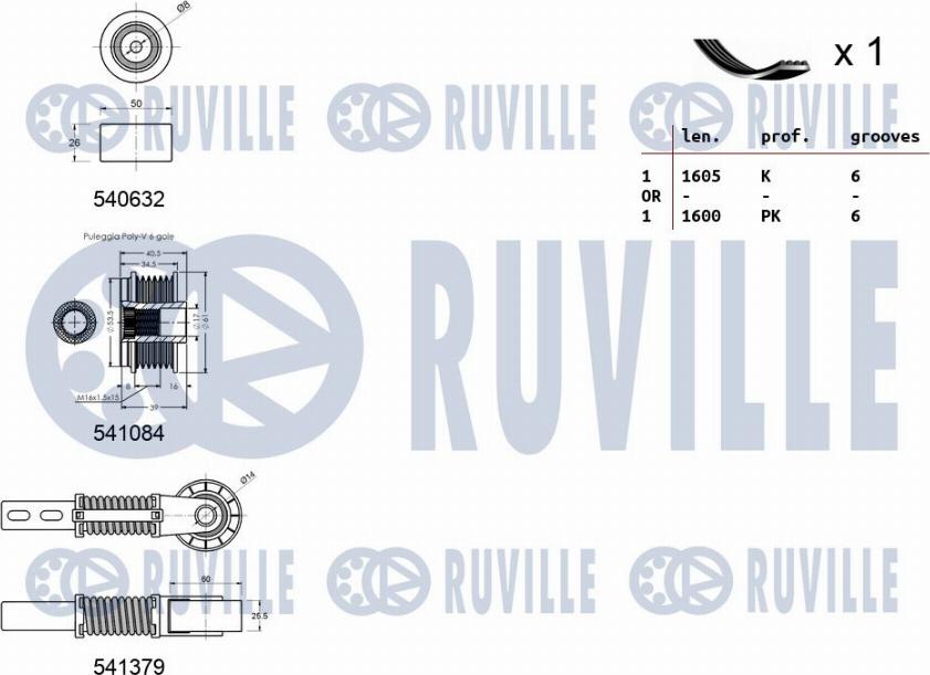 Ruville 570138 - Ķīļrievu siksnu komplekts www.autospares.lv