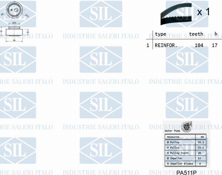 Saleri SIL K1PA511P - Ūdenssūknis + Zobsiksnas komplekts www.autospares.lv