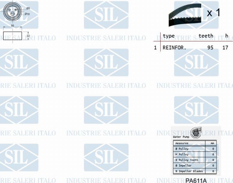 Saleri SIL K1PA611A - Водяной насос + комплект зубчатого ремня ГРМ www.autospares.lv