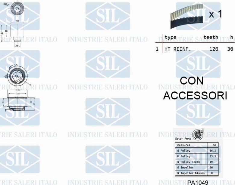 Saleri SIL K1PA1049 - Ūdenssūknis + Zobsiksnas komplekts www.autospares.lv