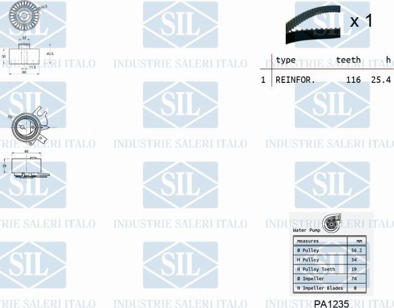 Saleri SIL K1PA1235 - Водяной насос + комплект зубчатого ремня ГРМ www.autospares.lv