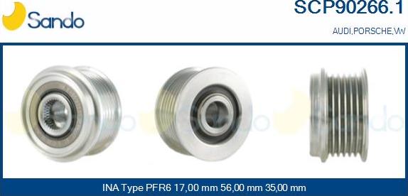 Sando SCP90266.1 - Шкив генератора, муфта www.autospares.lv