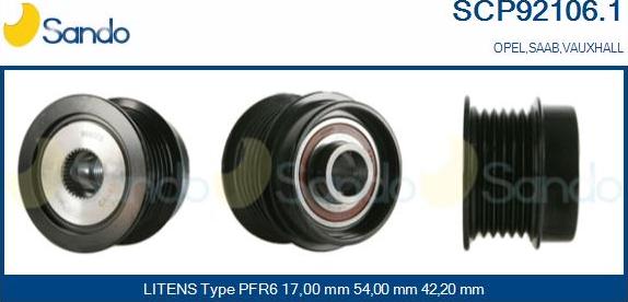 Sando SCP92106.1 - Piedziņas skriemelis, Ģenerators www.autospares.lv