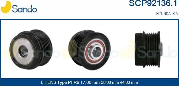 Sando SCP92136.1 - Piedziņas skriemelis, Ģenerators www.autospares.lv