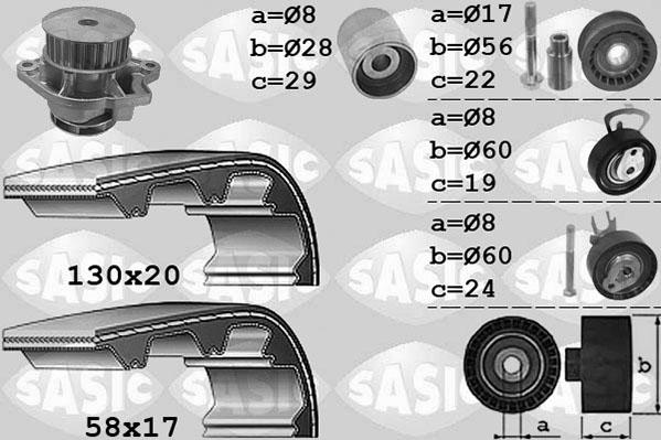 Sasic 3906060 - Водяной насос + комплект зубчатого ремня ГРМ www.autospares.lv