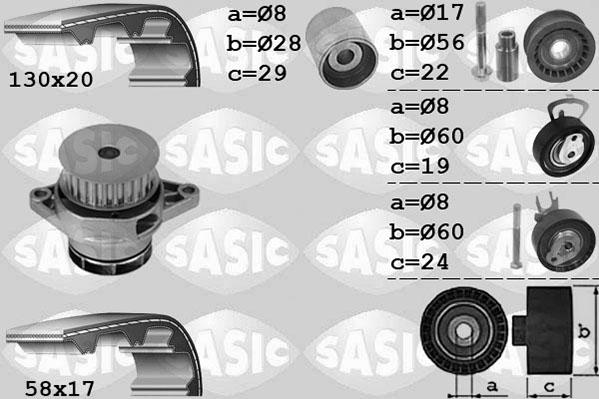 Sasic 3906085 - Водяной насос + комплект зубчатого ремня ГРМ www.autospares.lv