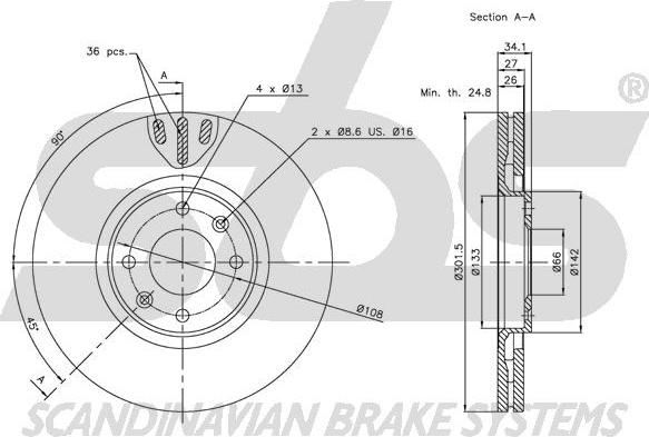 SBS 1815201938 - Тормозной диск www.autospares.lv