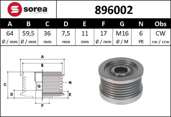 Sera 896002 - Piedziņas skriemelis, Ģenerators www.autospares.lv