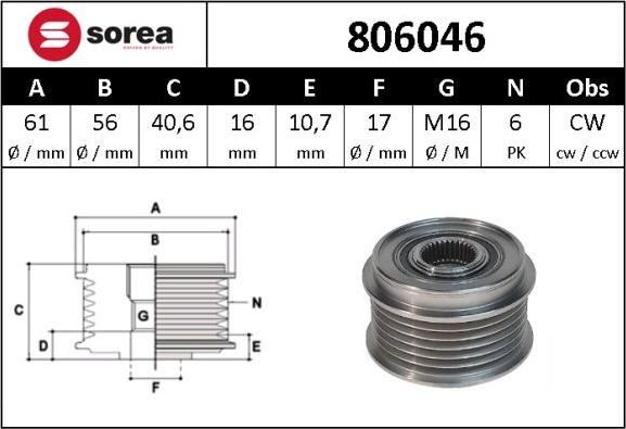 Sera 806046 - Шкив генератора, муфта www.autospares.lv