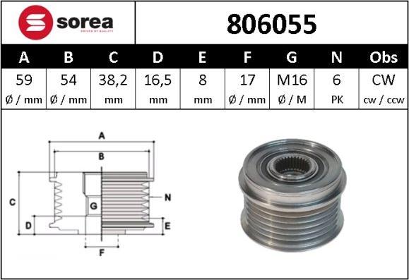 Sera 806055 - Pulley, alternator, freewheel clutch www.autospares.lv